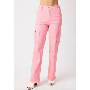 JUDY BLUE TESSA HIGH RISE CARGO STRAIGHT LEG PINK JEANS Size 11‎ NWT NEW
